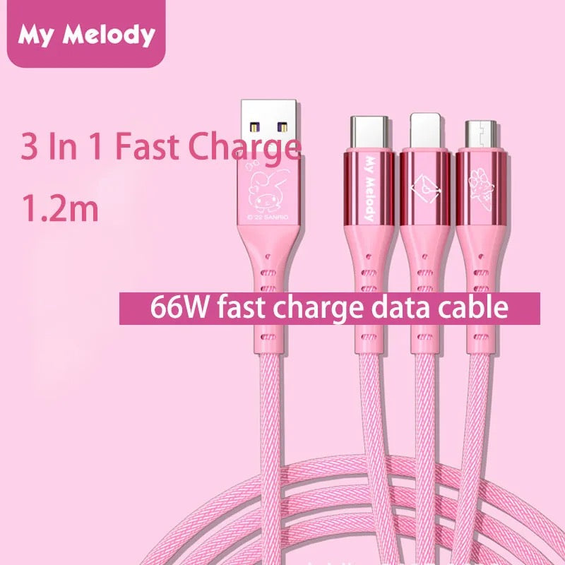 Fast Charger Cable 3-in-1 Sanrio & Friends